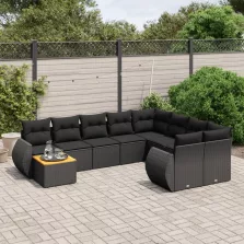   vidaXL 10 részes fekete polyrattan kerti ülőgarnitúra párnákkal
