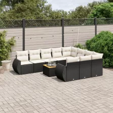   vidaXL 11 részes fekete polyrattan kerti ülőgarnitúra párnákkal