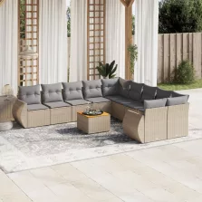   vidaXL 11 részes bézs polyrattan kerti ülőgarnitúra párnákkal