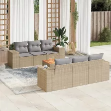   vidaXL 7 részes bézs polyrattan kerti ülőgarnitúra párnákkal