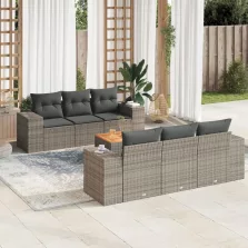   vidaXL 7 részes szürke polyrattan kerti ülőgarnitúra párnákkal
