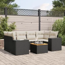   vidaXL 7 részes fekete polyrattan kerti ülőgarnitúra párnával