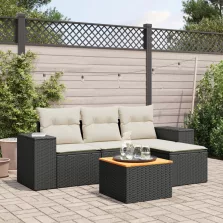   vidaXL 5 részes fekete polyrattan kerti kanapészett párnákkal