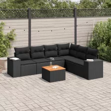   vidaXL 7 részes fekete polyrattan kerti ülőgarnitúra párnával