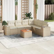   vidaXL 7 részes bézs polyrattan kerti ülőgarnitúra párnákkal