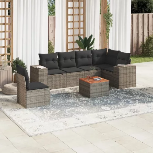 vidaXL 7 részes szürke polyrattan kerti ülőgarnitúra párnákkal