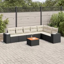   vidaXL 8 részes fekete polyrattan kerti ülőgarnitúra párnákkal