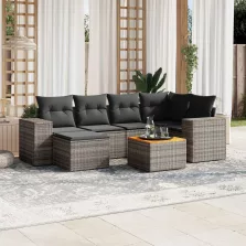   vidaXL 7 részes szürke polyrattan kerti ülőgarnitúra párnákkal