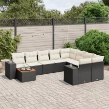   vidaXL 10 részes fekete polyrattan kerti ülőgarnitúra párnákkal