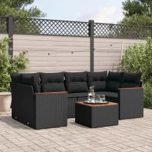   vidaXL 7 részes fekete polyrattan kerti ülőgarnitúra párnával