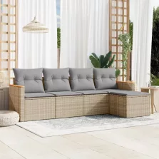   vidaXL 5 részes vegyes bézs polyrattan kerti ülőgarnitúra párnákkal