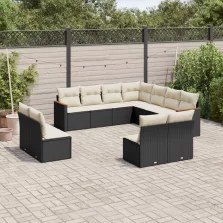   vidaXL 11 részes fekete polyrattan kerti ülőgarnitúra párnákkal