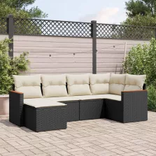   vidaXL 6 részes fekete polyrattan kerti ülőgarnitúra párnákkal