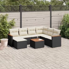   vidaXL 8 részes fekete polyrattan kerti ülőgarnitúra párnákkal