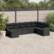   vidaXL 8 részes fekete polyrattan kerti ülőgarnitúra párnákkal