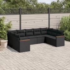   vidaXL 9 részes fekete polyrattan kerti ülőgarnitúra párnákkal