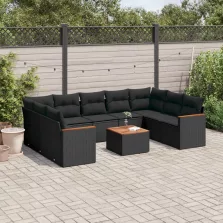   vidaXL 10 részes fekete polyrattan kerti ülőgarnitúra párnákkal