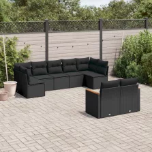   vidaXL 9 részes fekete polyrattan kerti ülőgarnitúra párnákkal