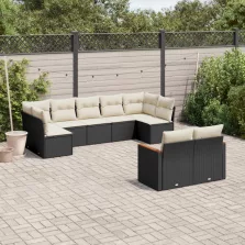   vidaXL 9 részes fekete polyrattan kerti ülőgarnitúra párnákkal