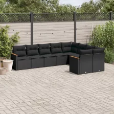   vidaXL 9 részes fekete polyrattan kerti ülőgarnitúra párnákkal