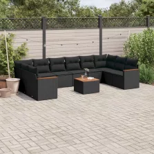   vidaXL 11 részes fekete polyrattan kerti ülőgarnitúra párnákkal