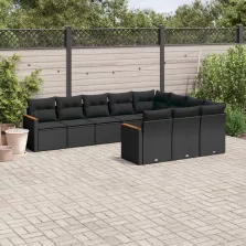   vidaXL 10 részes fekete polyrattan kerti ülőgarnitúra párnákkal