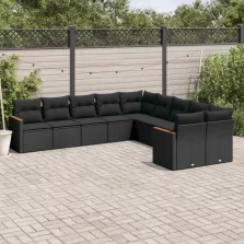   vidaXL 10 részes fekete polyrattan kerti ülőgarnitúra párnákkal
