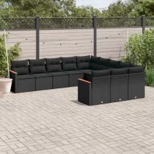   vidaXL 11 részes fekete polyrattan kerti ülőgarnitúra párnákkal