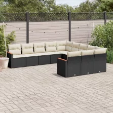   vidaXL 11 részes fekete polyrattan kerti ülőgarnitúra párnákkal