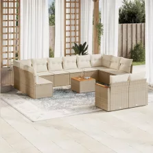   vidaXL 13 részes bézs polyrattan kerti ülőgarnitúra párnákkal
