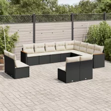   vidaXL 12 részes fekete polyrattan kerti ülőgarnitúra párnákkal