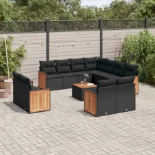   vidaXL 12 részes fekete polyrattan kerti ülőgarnitúra párnákkal