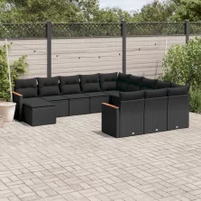   vidaXL 12 részes fekete polyrattan kerti ülőgarnitúra párnákkal