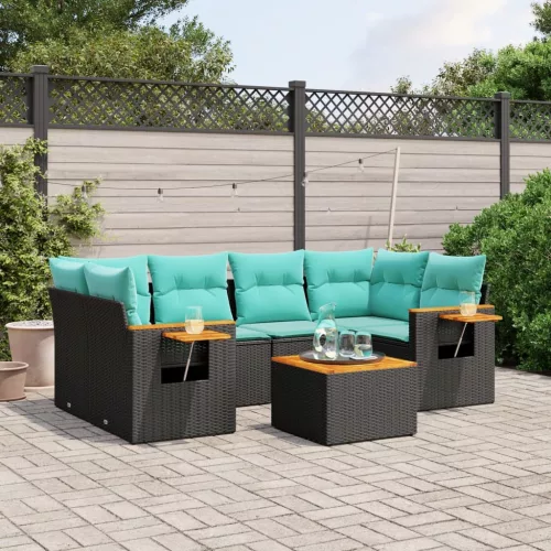 vidaXL 7 részes fekete polyrattan kerti ülőgarnitúra párnákkal