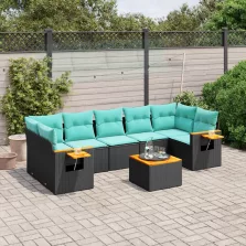   vidaXL 8 részes fekete polyrattan kerti ülőgarnitúra párnával