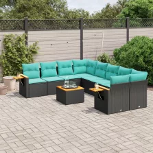  vidaXL 9 részes fekete polyrattan kerti ülőgarnitúra párnával
