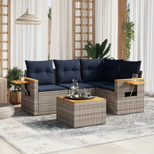 vidaXL 5 részes szürke polyrattan kerti ülőgarnitúra párnával
