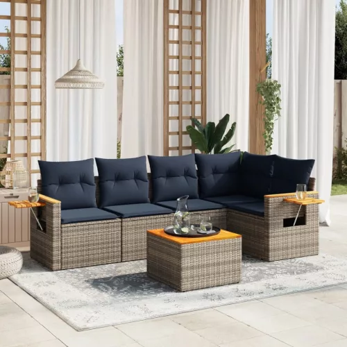 vidaXL 6 részes szürke polyrattan kerti ülőgarnitúra párnával