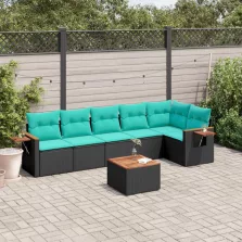   vidaXL 7 részes fekete polyrattan kerti ülőgarnitúra párnákkal