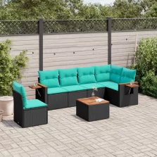   vidaXL 7 részes fekete polyrattan kerti ülőgarnitúra párnákkal