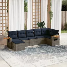   vidaXL 7 részes szürke polyrattan kerti ülőgarnitúra párnákkal