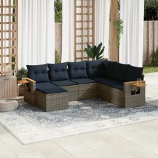   vidaXL 7 részes szürke polyrattan kerti ülőgarnitúra párnákkal
