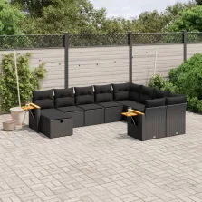   vidaXL 10 részes fekete polyrattan kerti ülőgarnitúra párnákkal