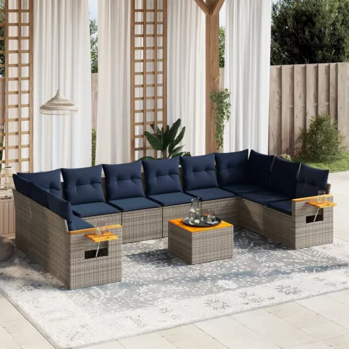 vidaXL 11 részes szürke polyrattan kerti ülőgarnitúra párnákkal