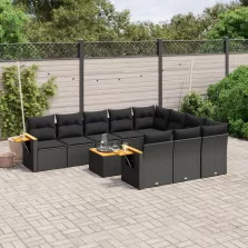   vidaXL 11 részes fekete polyrattan kerti ülőgarnitúra párnákkal