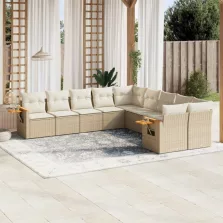   vidaXL 10 részes bézs polyrattan kerti ülőgarnitúra párnával