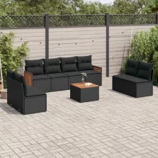   vidaXL 9 részes fekete polyrattan kerti ülőgarnitúra párnákkal