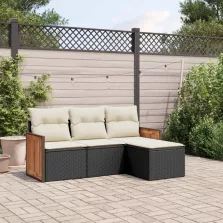  vidaXL 4 részes fekete polyrattan kerti ülőgarnitúra párnákkal