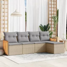   vidaXL 5 részes bézs polyrattan kerti ülőgarnitúra párnákkal