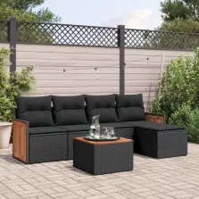   vidaXL 6 részes fekete polyrattan kerti ülőgarnitúra párnákkal